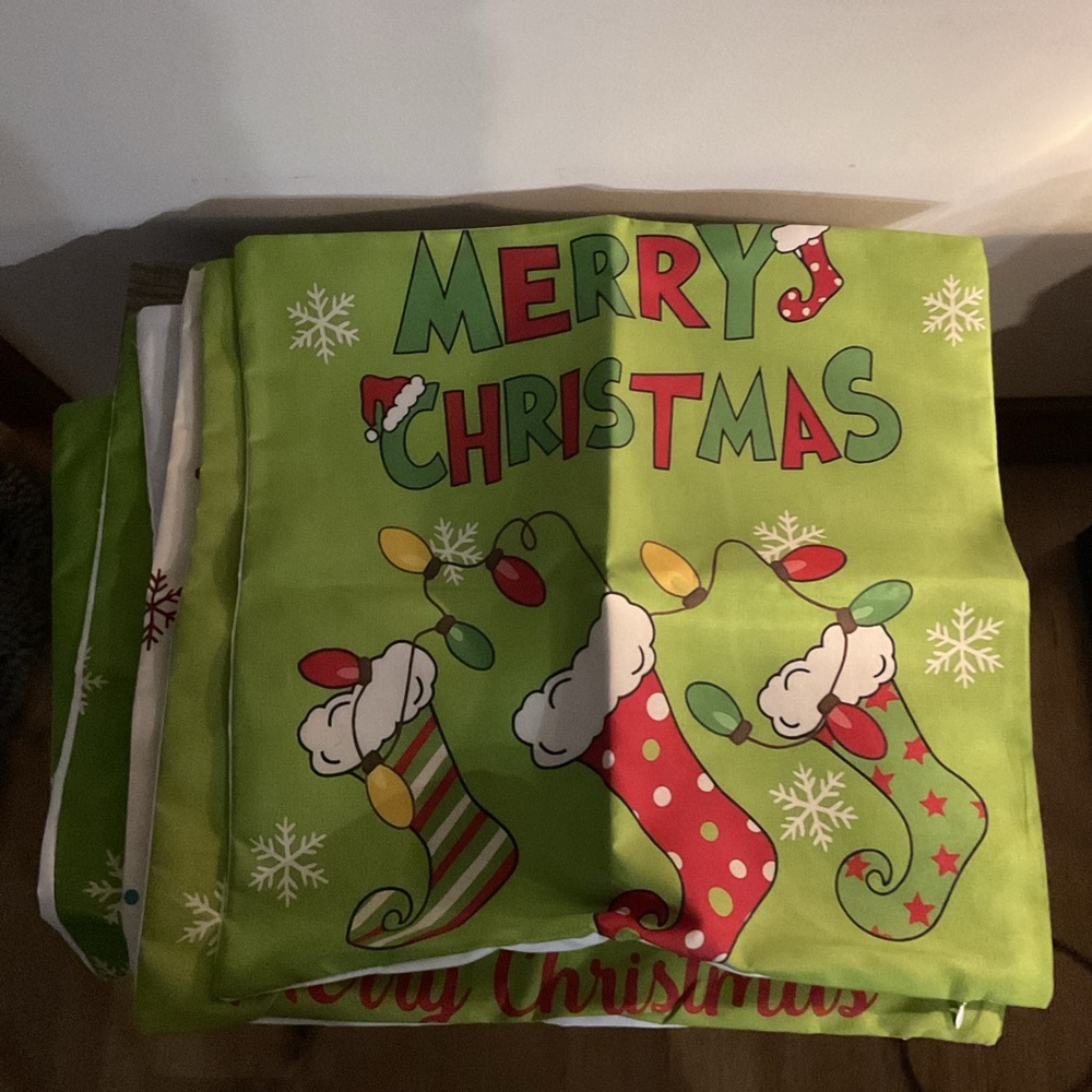 Source Unknown Merry Christmas Pillow Covers - Green and Red